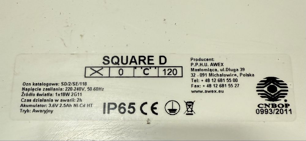 Lampa Awaryjna Square d 2 sztuki