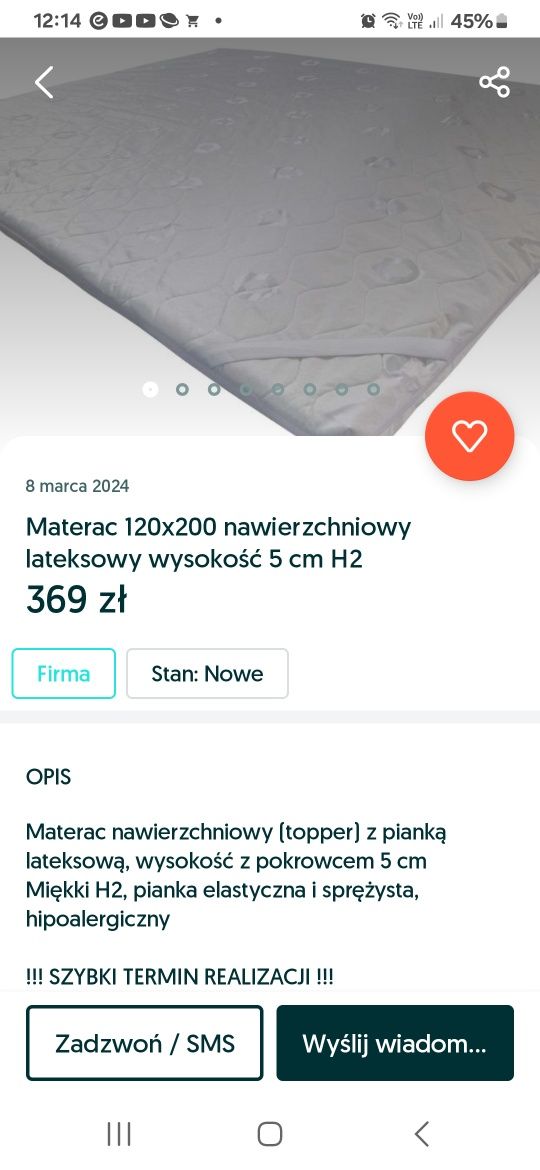 Sprzedam nowy materac  nawierzchniowy z latexu do dużej negocjacji