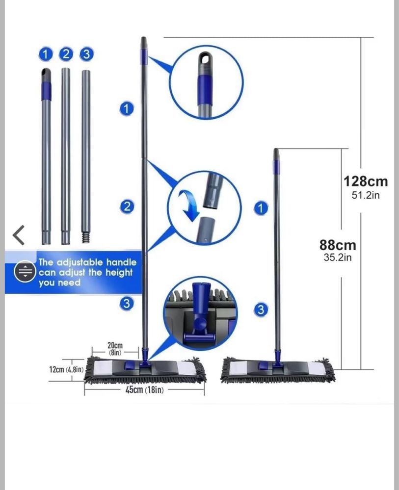 Mop z mikrofibry, płaski mop 128 cm, z 4 podkładkami