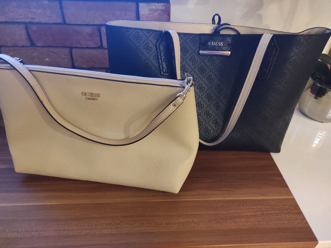 Torebka Shopper Guess, czarna, z wkładką, stan idealny