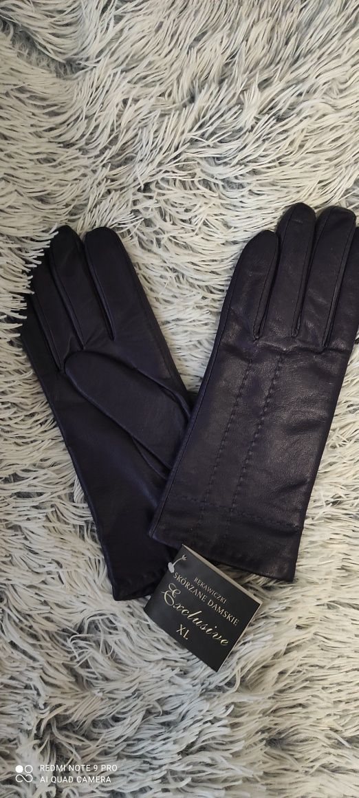 Nowe skórzane rękawiczki, fioletowe, r. XL