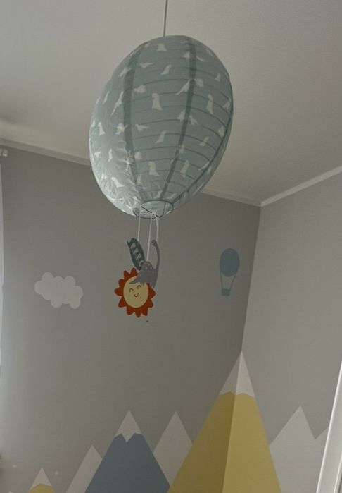 Klosz papierowy abażur lampa wisząca dziecięca w dinozaury niebieska