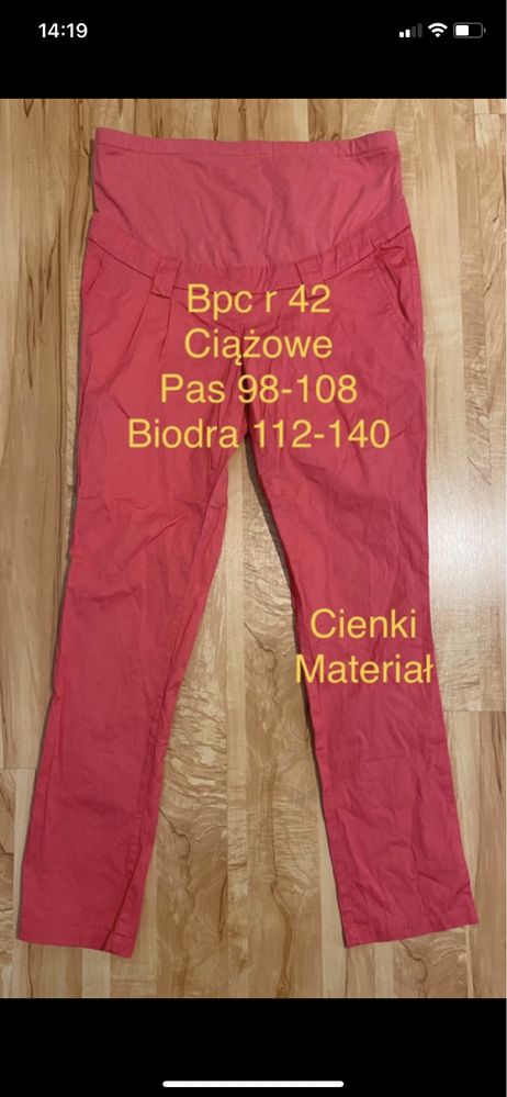 Bpc 42 różowe spodnie ciążowe cienki materiał eleganckie bawełna