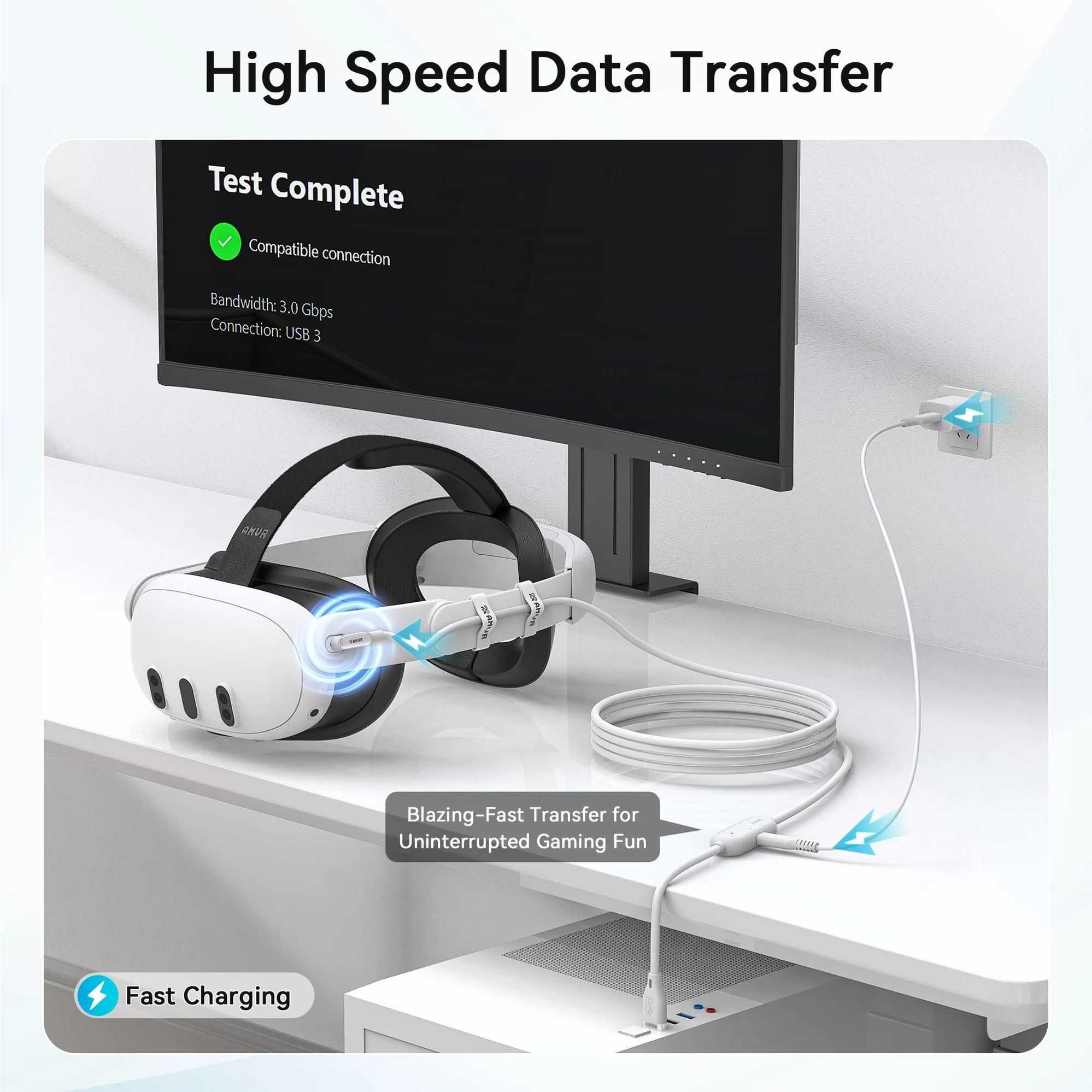 AMVR Link Cable USB3.2 gen1 New! Кабель з зарядним портом Meta Quest 3