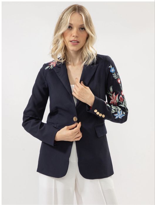 Піджак жіночий вишитий акцентний темно-синій zara розмір s