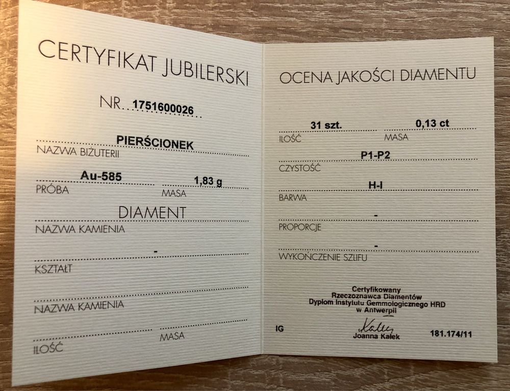 Pierścionek zaręczynowy rozmiar 11 APART