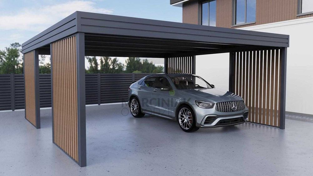 (Zaprojektuj w 3D) Carport dla 2 aut 5,5x5,5 Horyzontal Złoty Dąb Pion
