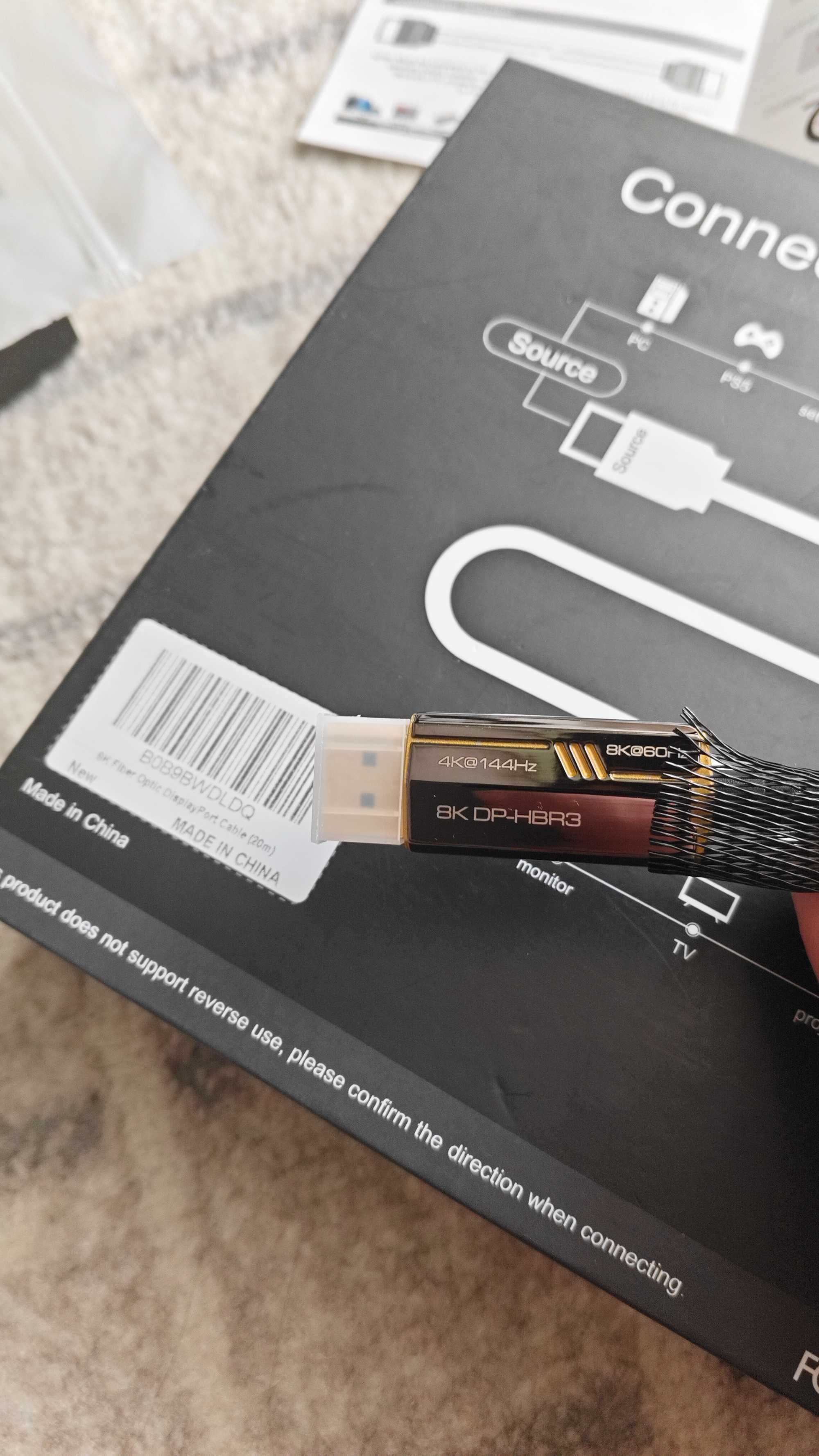 Якісний кабель,оптоволокно DisplayPort V1.4 8K-60Hz/4K-144Hz 20 метрів