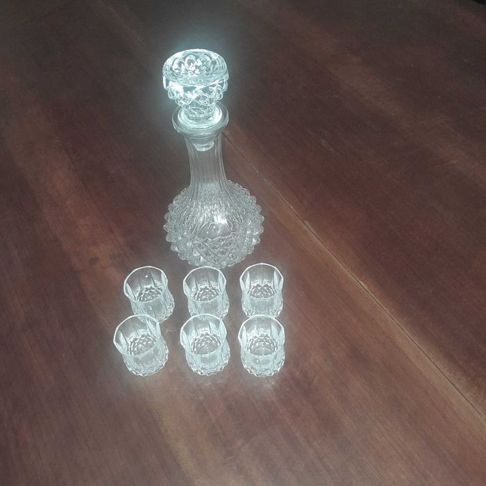 Garrafa e 6 copos de licor Cristal D'arques