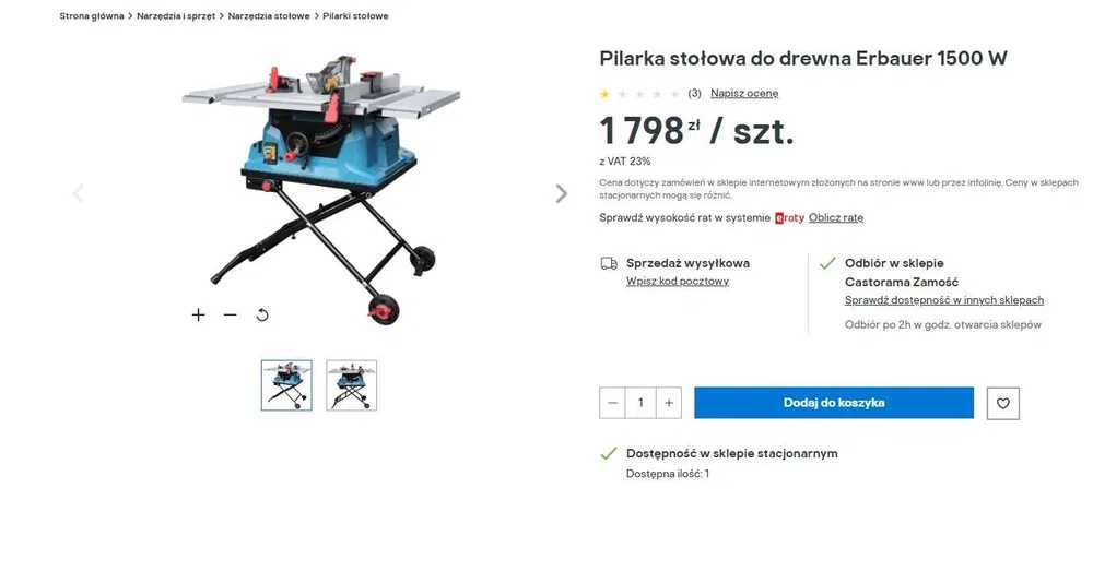 Nowa Piła Pilarka stołowa Erbauer 1500 W 254 mm Gwarancja