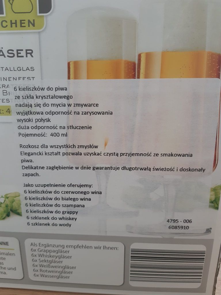 6 kieliszków do piwa