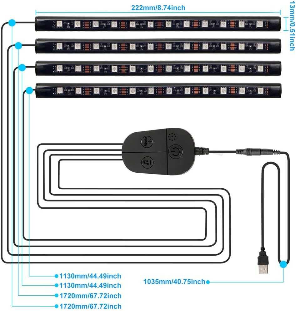 4x taśma led z kontrolerem i aplikacją tryb w rytm muzyki