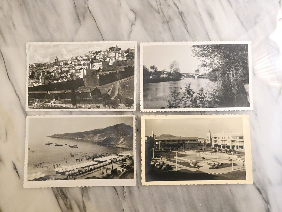 Lote de 4 postais antigos a preto e branco. Elvas, sesimbra e outros
