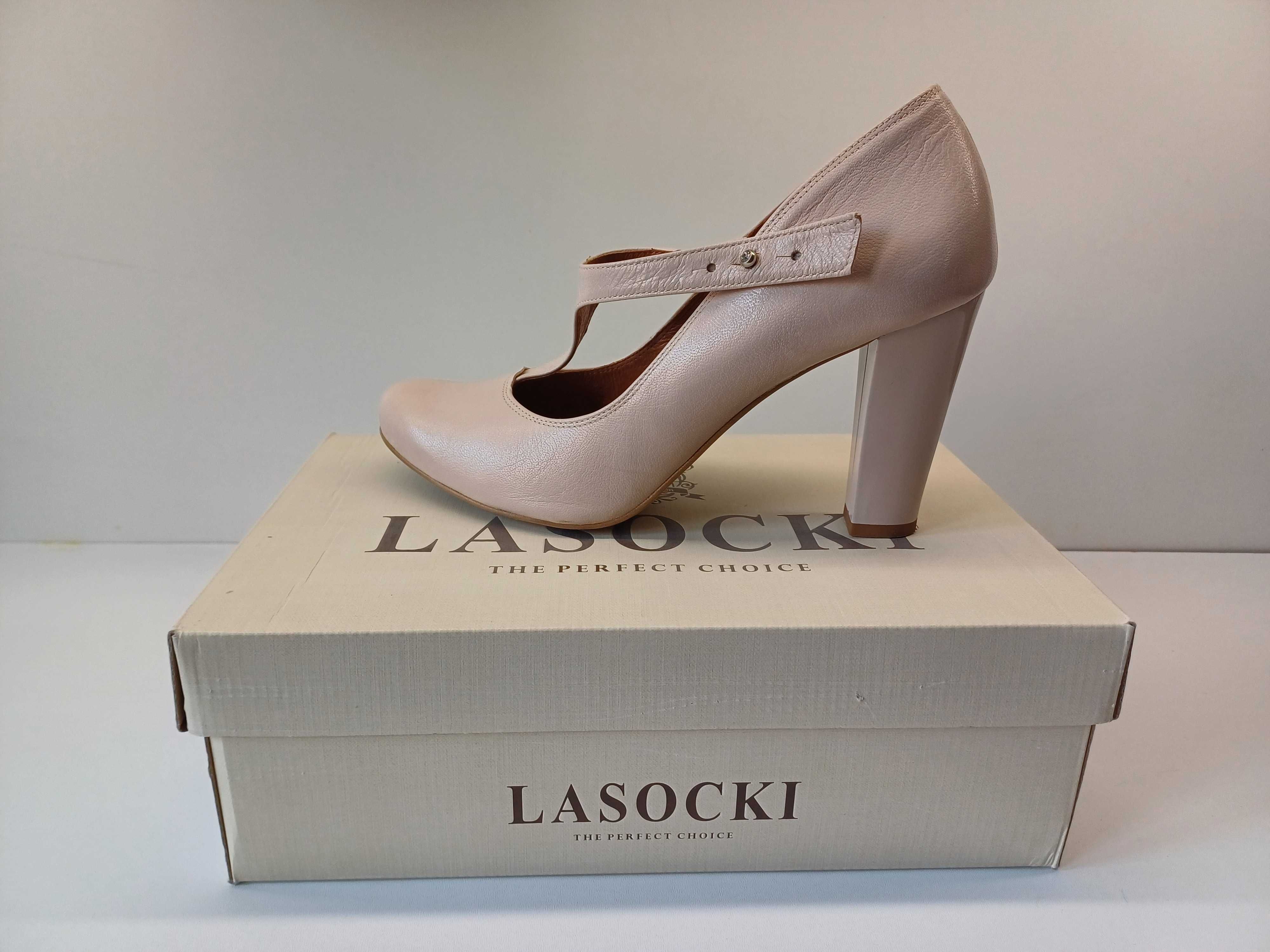 LASOCKI buty damskie czółenka r. 39 skóra _ BEŻ _ koturn