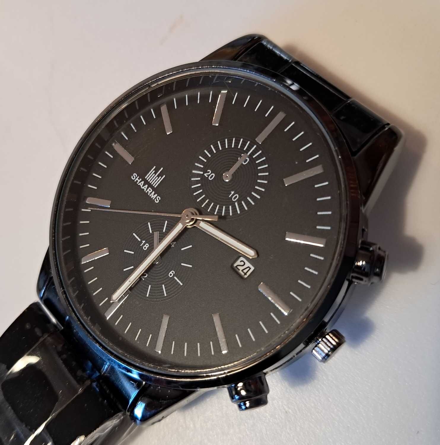 Nowy zegarek męski na rękę, stalowy z bransoletą, datownik