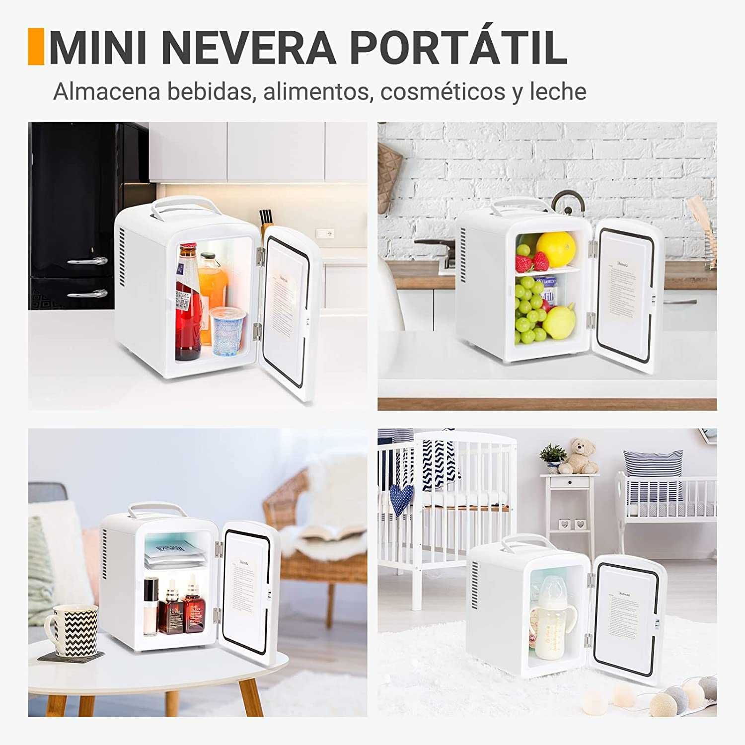 Minifrigorífico portátil 4 l, 12 V/220 V, novo, branco