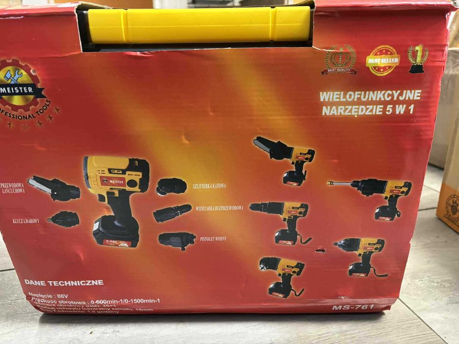 Zestaw narzędzi 5w1: Szlifierka, Klucz, Wkrętarka, Piła, Myjka