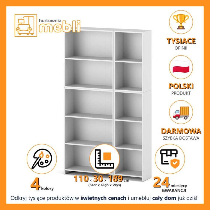 Regał Do Salonu Nowoczesny Na Książki 110cm Stojak 10 Półek Modułowy