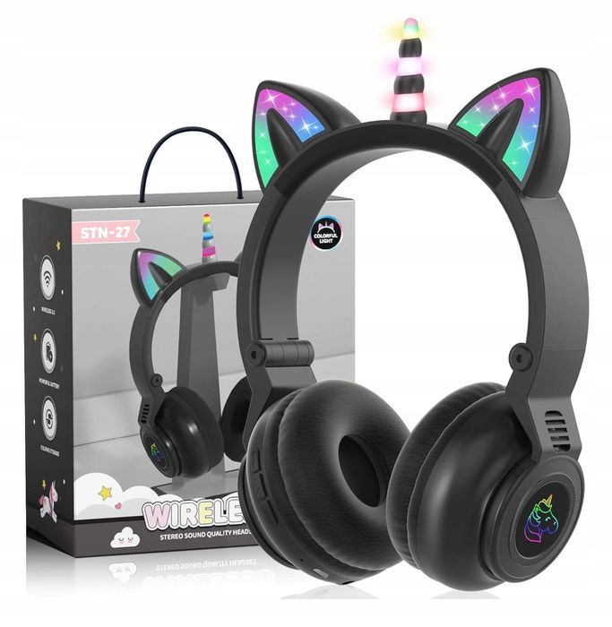 Słuchawki Świecące Bluetooth LED Jednorożec Dla Dzieci Nauszne STN-27