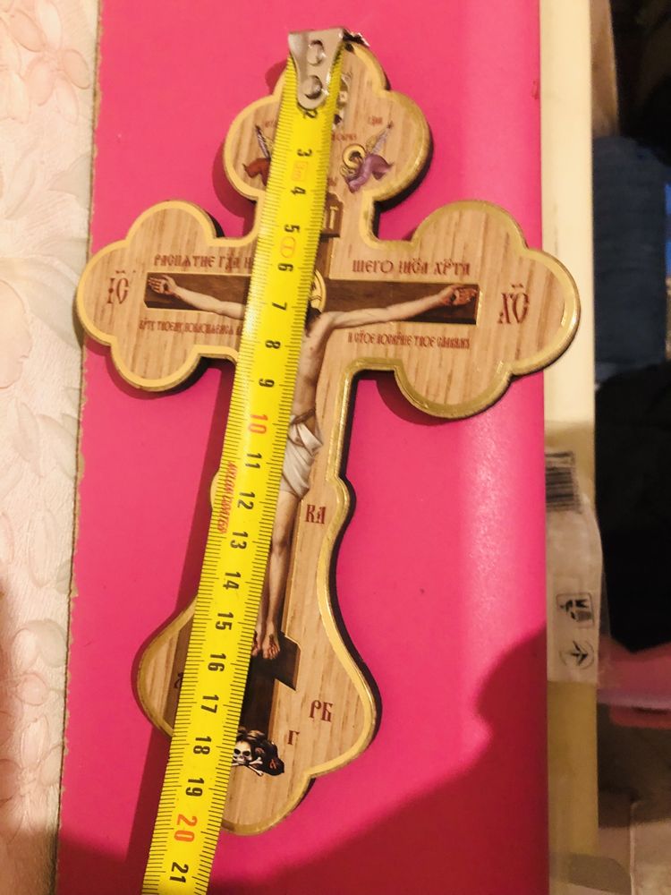 Хрест дерев’яний ручноі роботи - поліграфічна наклейка, двохсторонній