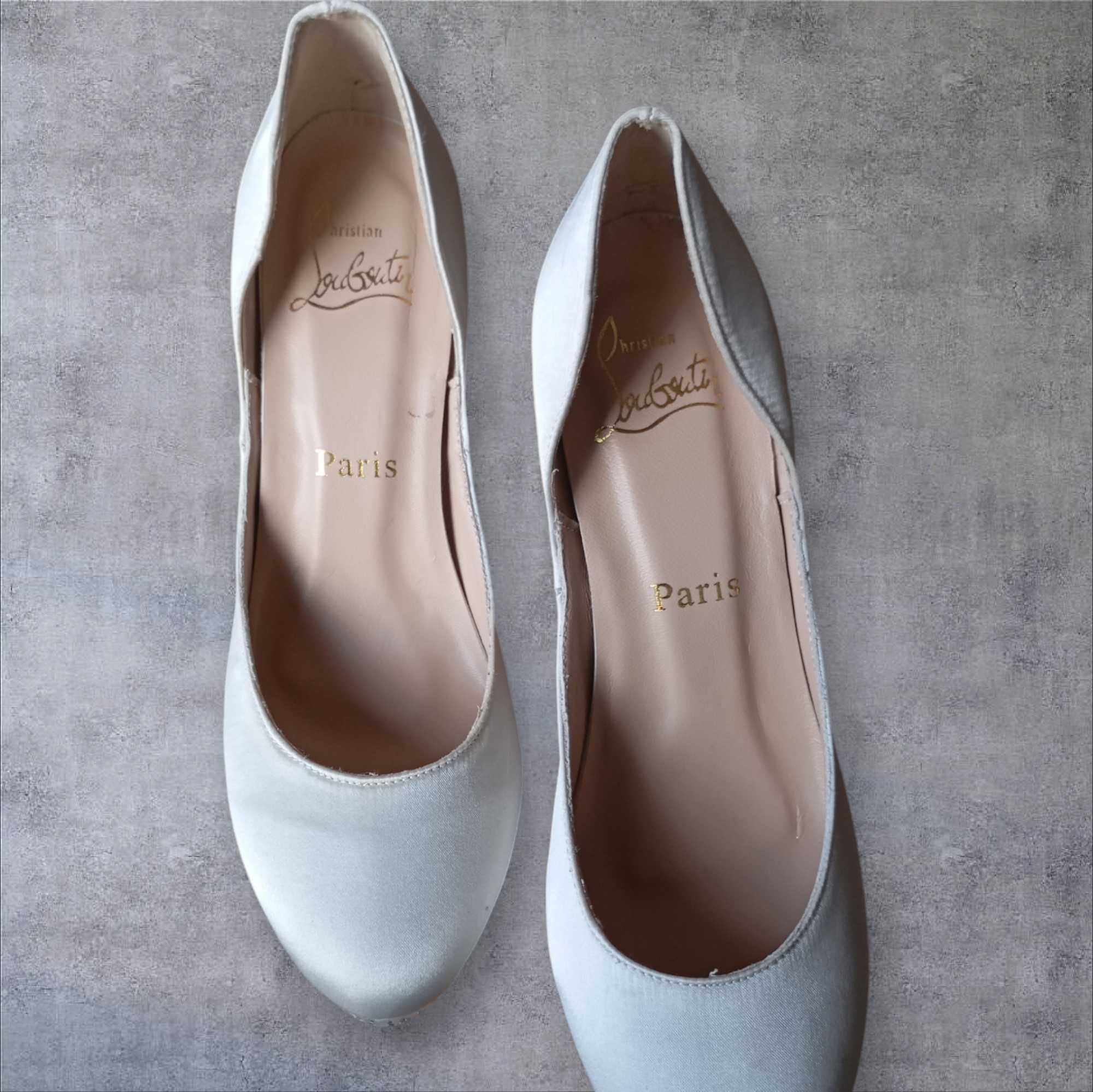 Szpilki ślubne Louboutin satyna dżety 25,5 rozm 40