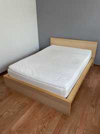 Łóżko Ikea MALM z materacem i nakładką z dębu barwionego na biało