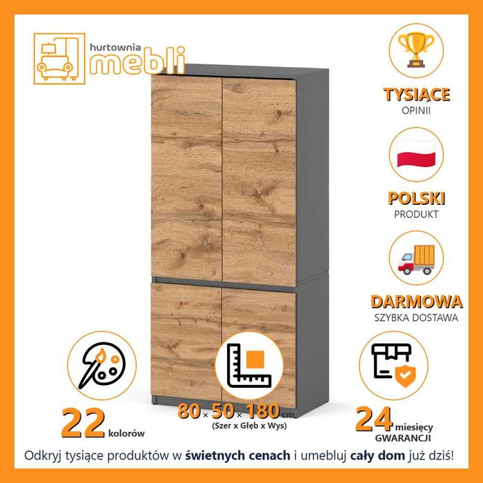 Szafa Garderoba Czterodrzwiowa Posti 80cm Do Sypialni Nowoczesna Duża