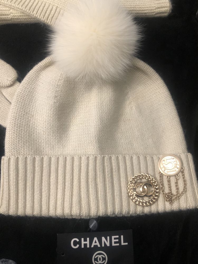 Chanel komplet czapka+szal+rękawice