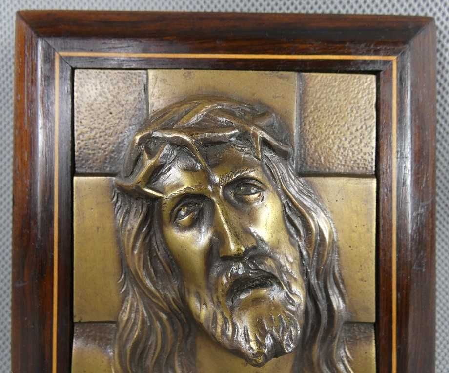 Obraz PŁASKORZEŹBA brąz JEZUS obraz krzyż plakieta