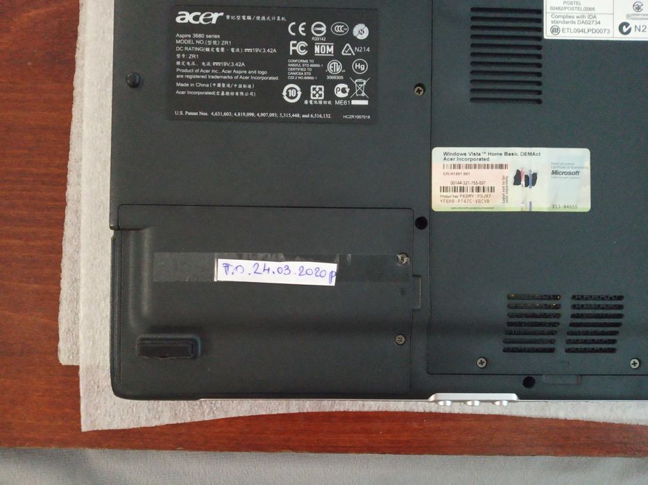 Продам ноутбук Acer aspire 3680, Intel Core 2 Duo T7400 2.16GHz