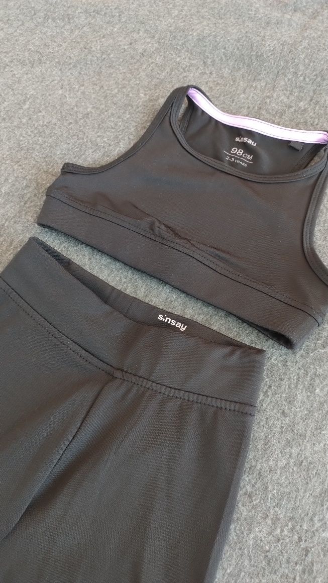 Trening sportowy zestaw top legginsy dziewczynka 98 zumba gimnaztyka