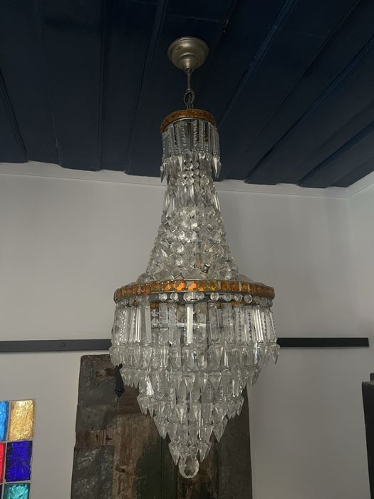 Lustre grande candeeiro de tecto pedras tangerina