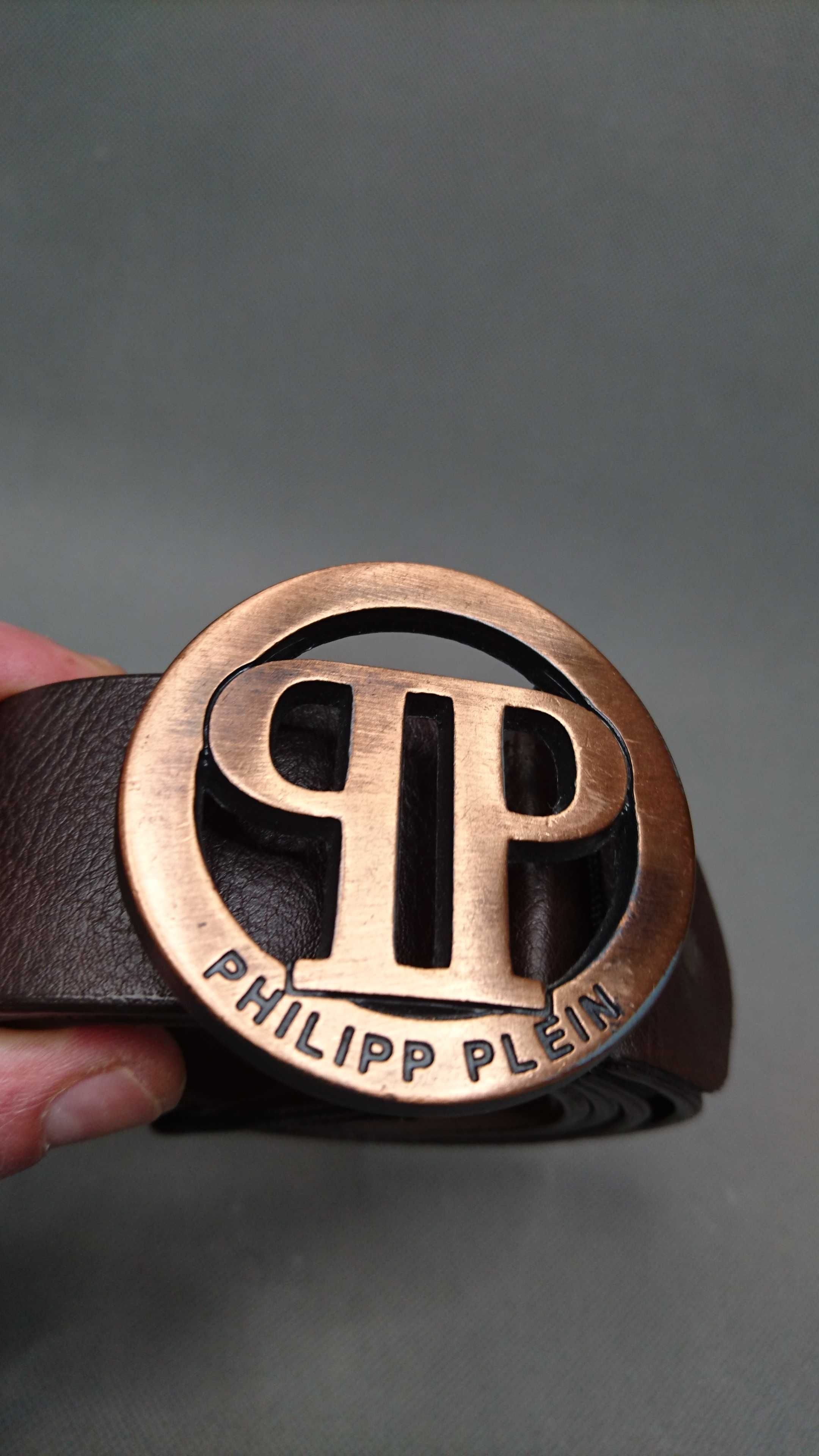 Philipp Plein Belt Brown Gold Casual Pasek do spodni