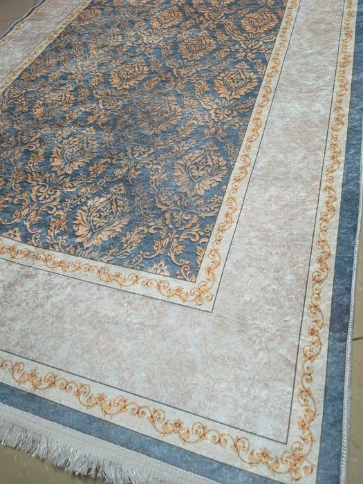 dywan 230x160 turecki ,antypoślizg, szybk ORNAMENT turkus/krem/złoto