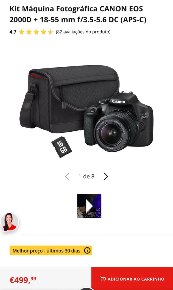 Kit Máquina Fotográfica CANON EOS 2000D + 18-55 mm f/3.5-5.6 DC