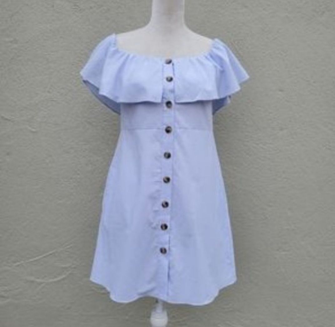 Шикарное нежное хлопковое платье Zara /мини с рюшами на плечах XS/S р.