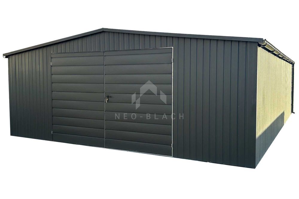 Garaż Blaszany 6X7M - Brama - Rynny - Antracyt - Dwuspadowy Nb124
