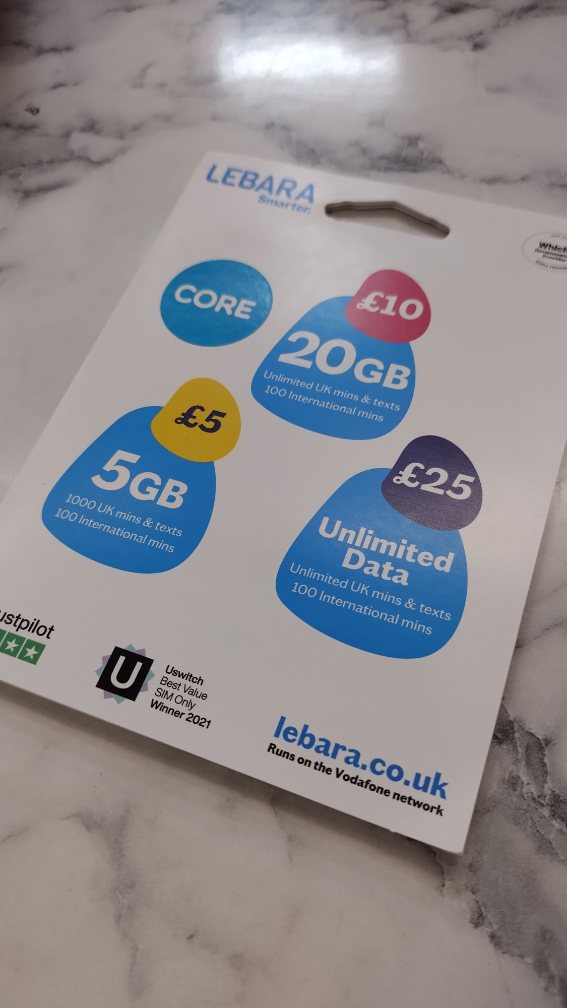 Starter karta sim UK Lebara 3.5 GB Internet