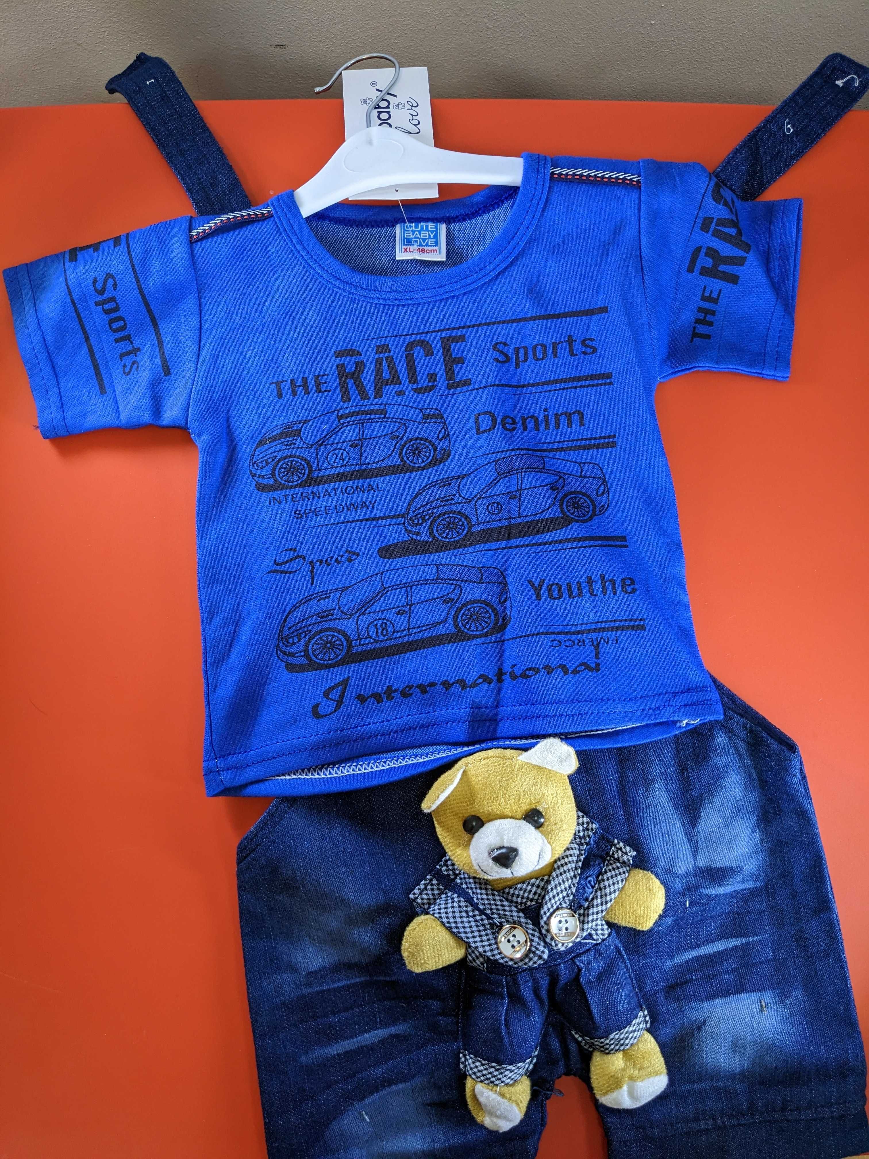 Детский джинсовый комбинезон /футболка с мишкой