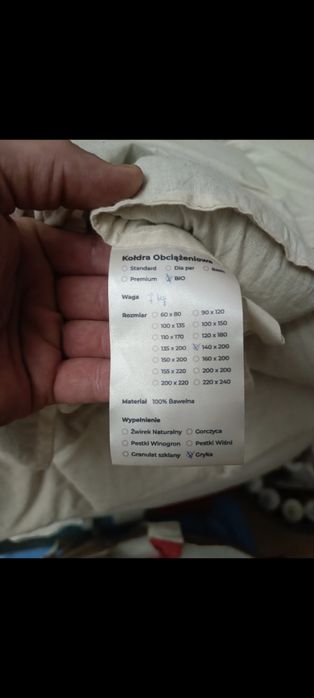 Kołdra obciążeniowa i poduszka wypełniona kasza