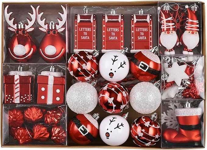 Conjunto de 100 Peças de Natal Vermelhas e Brancas