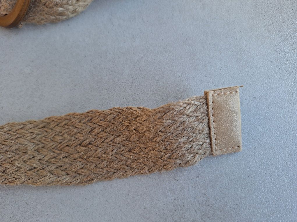 Pasek pleciony beżowy boho