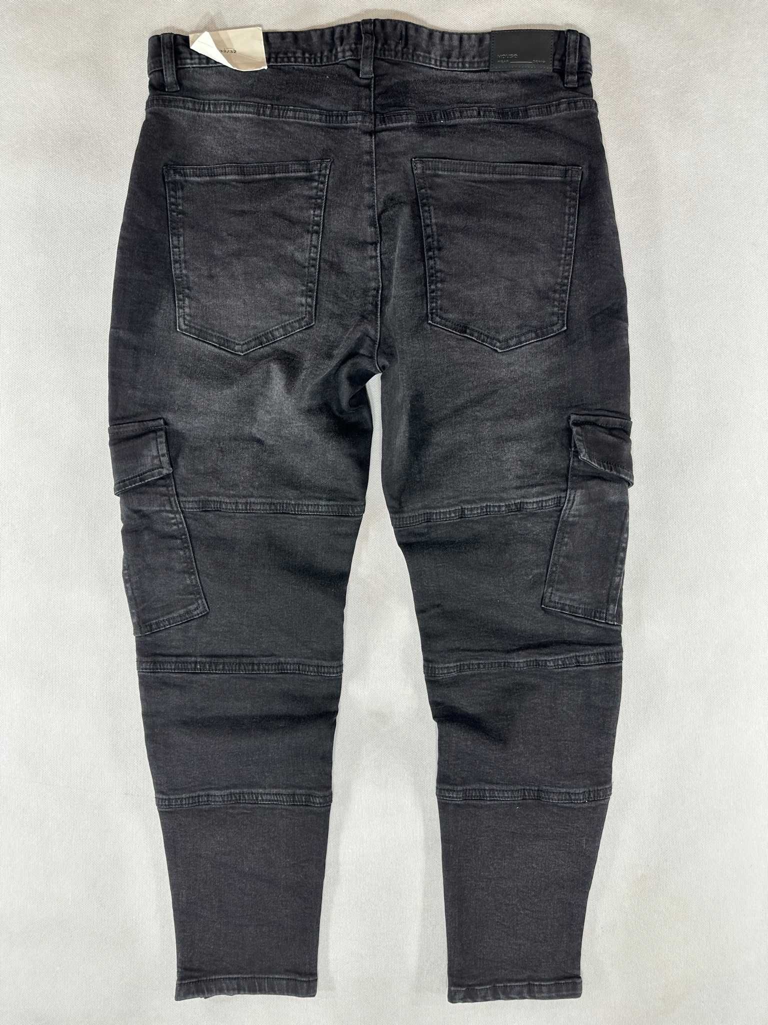 HOUSE jeans czarne bojówki cargo slim fit W32L32 86cm