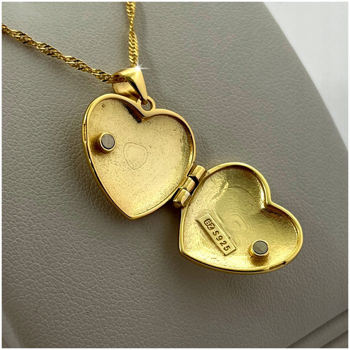 Złoty Łańcuszek Z Serduszkiem Otwieranym Na Zdjęcie 925 + Róża Wieczna