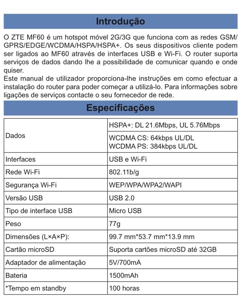 Hot spot SIM card wifi MF60 ZTE