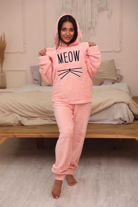 Теплые мех пижамы meow все рамеры кофта + штаны