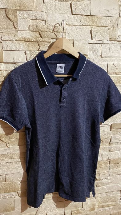 T-shirt ZARA M Polo męski granatowy bawełna krótki rękaw