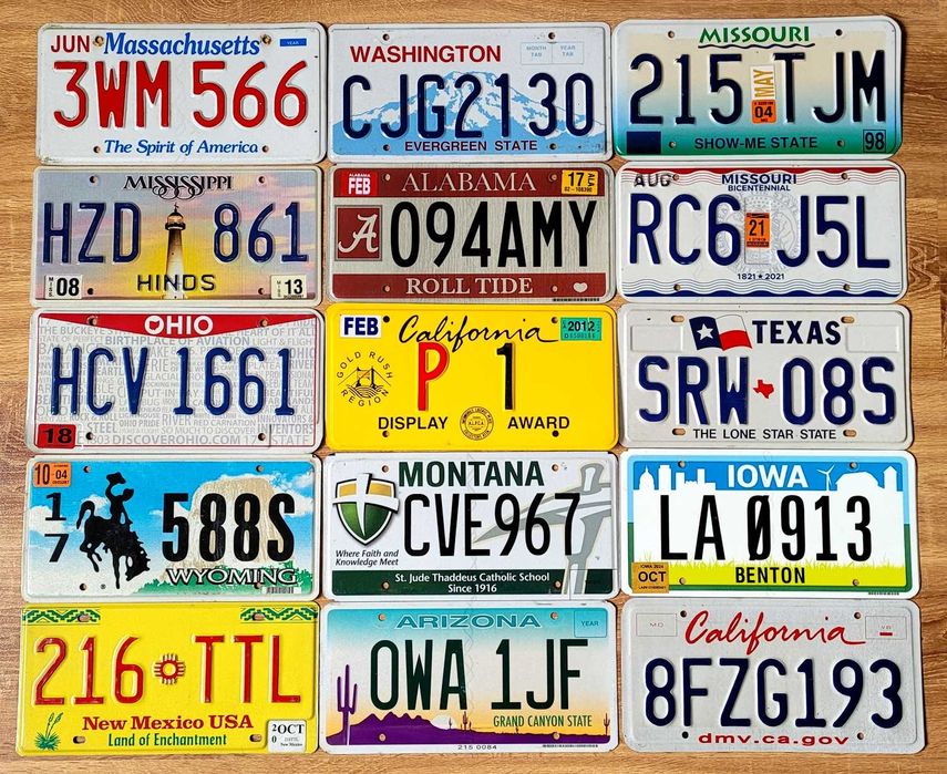 Piękny zestaw tablic rejestracyjnych z USA - 15 szt.