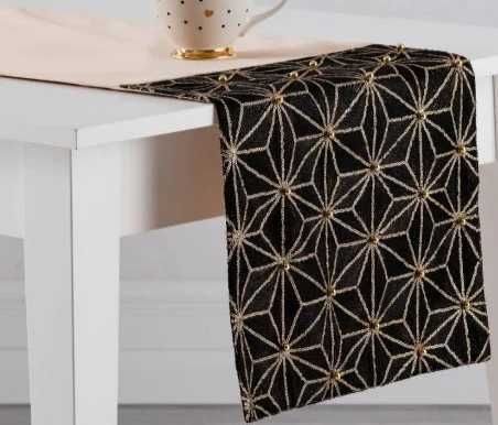 Bieżnik świąteczny glamour beżowy z cekinami złoty glam