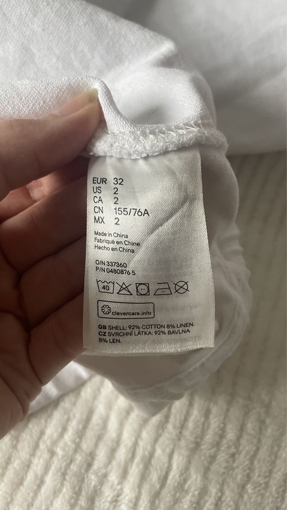 Biała bluza z kapturem H&M Studio XXS/32 troczki len bawełna